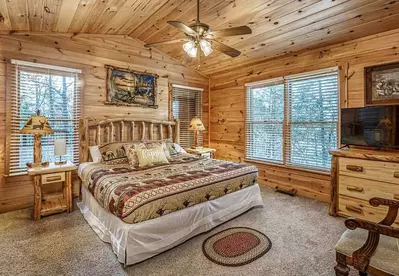 bedroom inside a Smoky Mountain cabin