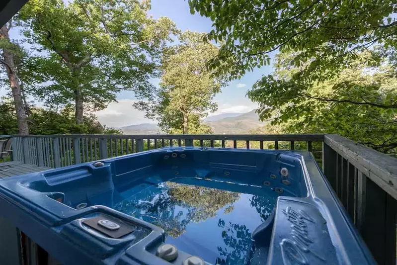 Hot tub at a Smoky Mountain cabin with views