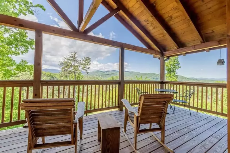 deck of a Smoky Mountain cabin rental with a view